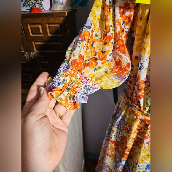 Nine West Flowy Spring Dress Size 12 With Belt Puff Sleeves - Picture 4 of 8